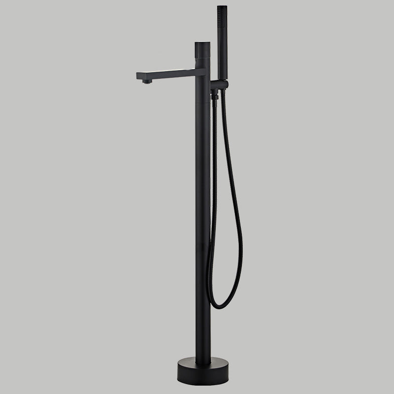 Floor Mounted Metal Freestanding Tub Filler Copper Freestanding Faucet with Hose Black Round Faucet Ground Clearhalo 'Bathroom Remodel & Bathroom Fixtures' 'Bathtub Faucets' 'bathtub_faucets' 'Home Improvement' 'home_improvement' 'home_improvement_bathtub_faucets' 7032340