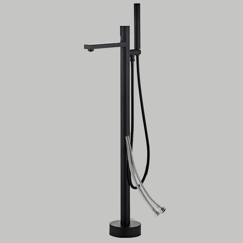 Floor Mounted Metal Freestanding Tub Filler Copper Freestanding Faucet with Hose Black Round Faucet Wall Clearhalo 'Bathroom Remodel & Bathroom Fixtures' 'Bathtub Faucets' 'bathtub_faucets' 'Home Improvement' 'home_improvement' 'home_improvement_bathtub_faucets' 7032341
