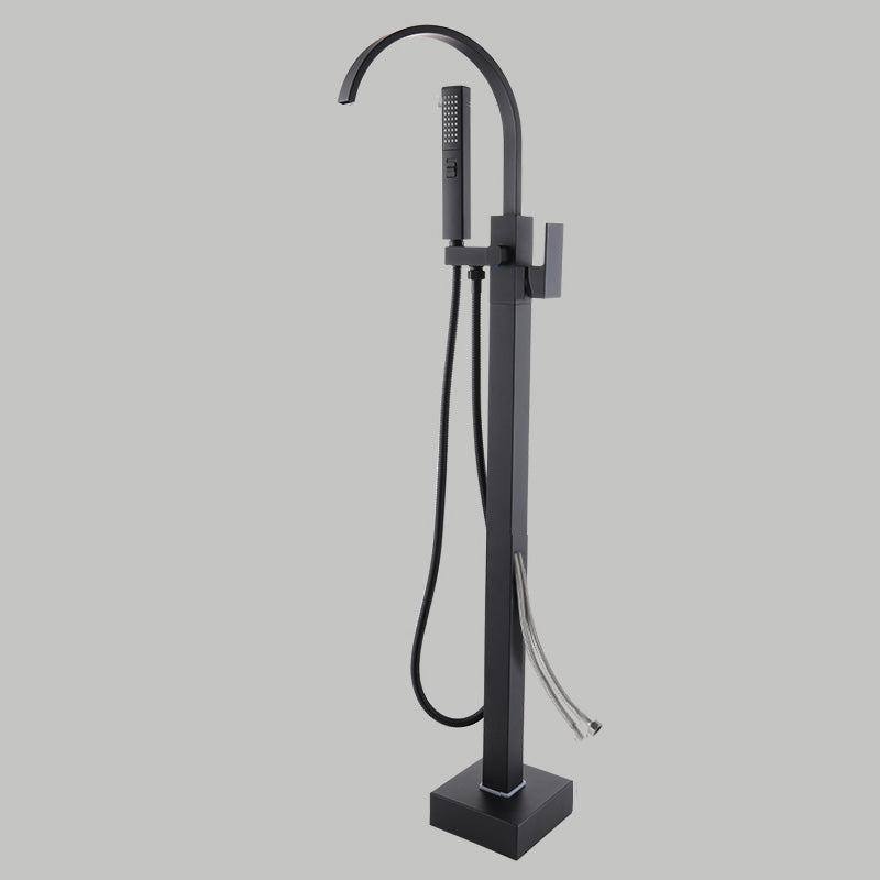 Floor Mounted Metal Freestanding Tub Filler Copper Freestanding Faucet with Hose Black Elbow Outlet Wall Clearhalo 'Bathroom Remodel & Bathroom Fixtures' 'Bathtub Faucets' 'bathtub_faucets' 'Home Improvement' 'home_improvement' 'home_improvement_bathtub_faucets' 7032346