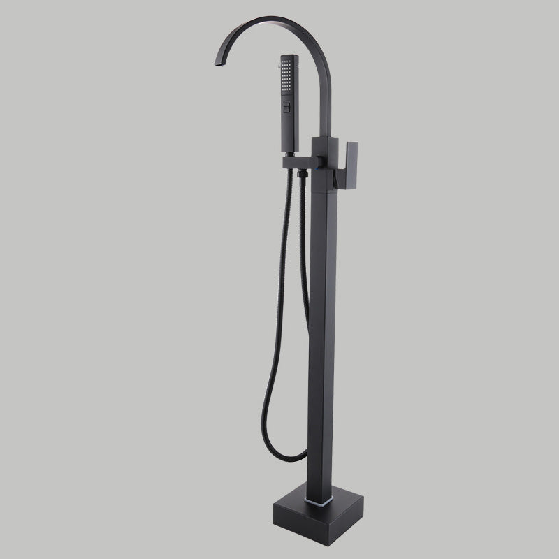 Floor Mounted Metal Freestanding Tub Filler Copper Freestanding Faucet with Hose Black Elbow Outlet Ground Clearhalo 'Bathroom Remodel & Bathroom Fixtures' 'Bathtub Faucets' 'bathtub_faucets' 'Home Improvement' 'home_improvement' 'home_improvement_bathtub_faucets' 7032347