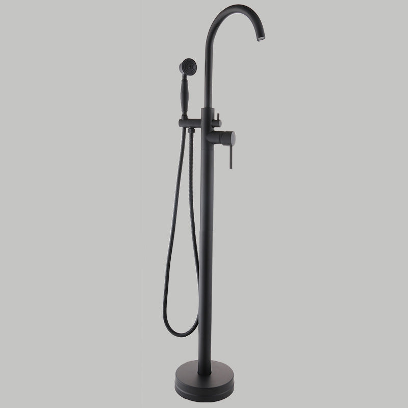 Floor Mounted Metal Freestanding Tub Filler Copper Freestanding Faucet with Hose Black Gooseneck Ground Clearhalo 'Bathroom Remodel & Bathroom Fixtures' 'Bathtub Faucets' 'bathtub_faucets' 'Home Improvement' 'home_improvement' 'home_improvement_bathtub_faucets' 7032348