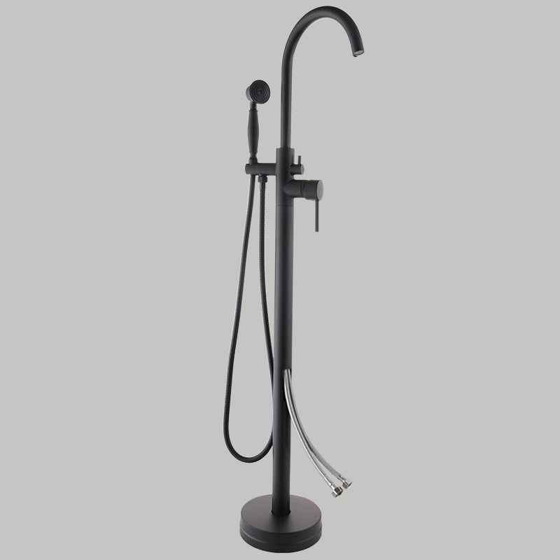 Floor Mounted Metal Freestanding Tub Filler Copper Freestanding Faucet with Hose Black Gooseneck Wall Clearhalo 'Bathroom Remodel & Bathroom Fixtures' 'Bathtub Faucets' 'bathtub_faucets' 'Home Improvement' 'home_improvement' 'home_improvement_bathtub_faucets' 7032349