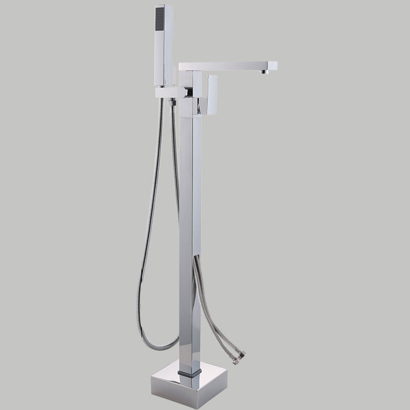 Floor Mounted Metal Freestanding Tub Filler Copper Freestanding Faucet with Hose Silver 7 Shape Wall Clearhalo 'Bathroom Remodel & Bathroom Fixtures' 'Bathtub Faucets' 'bathtub_faucets' 'Home Improvement' 'home_improvement' 'home_improvement_bathtub_faucets' 7032350