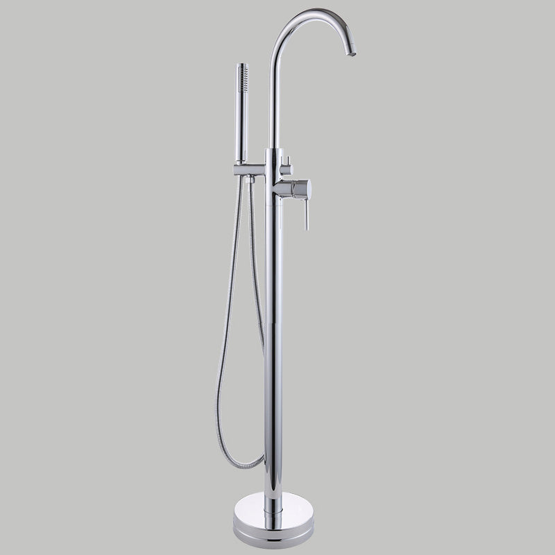 Floor Mounted Metal Freestanding Tub Filler Copper Freestanding Faucet with Hose Silver Gooseneck Ground Clearhalo 'Bathroom Remodel & Bathroom Fixtures' 'Bathtub Faucets' 'bathtub_faucets' 'Home Improvement' 'home_improvement' 'home_improvement_bathtub_faucets' 7032351