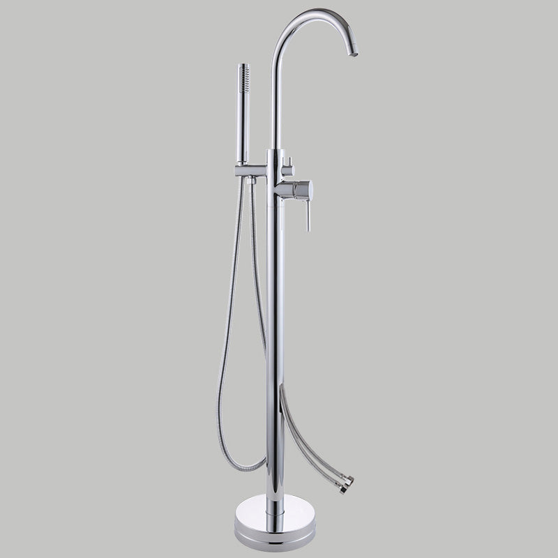Floor Mounted Metal Freestanding Tub Filler Copper Freestanding Faucet with Hose Silver Gooseneck Wall Clearhalo 'Bathroom Remodel & Bathroom Fixtures' 'Bathtub Faucets' 'bathtub_faucets' 'Home Improvement' 'home_improvement' 'home_improvement_bathtub_faucets' 7032352