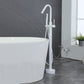 Floor Mounted Metal Freestanding Tub Filler Elbow Freestanding Bathtub Faucet White Wall Clearhalo 'Bathroom Remodel & Bathroom Fixtures' 'Bathtub Faucets' 'bathtub_faucets' 'Home Improvement' 'home_improvement' 'home_improvement_bathtub_faucets' 7032358