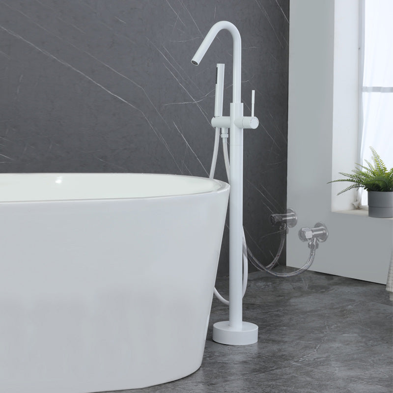 Floor Mounted Metal Freestanding Tub Filler Elbow Freestanding Bathtub Faucet White Wall Clearhalo 'Bathroom Remodel & Bathroom Fixtures' 'Bathtub Faucets' 'bathtub_faucets' 'Home Improvement' 'home_improvement' 'home_improvement_bathtub_faucets' 7032358
