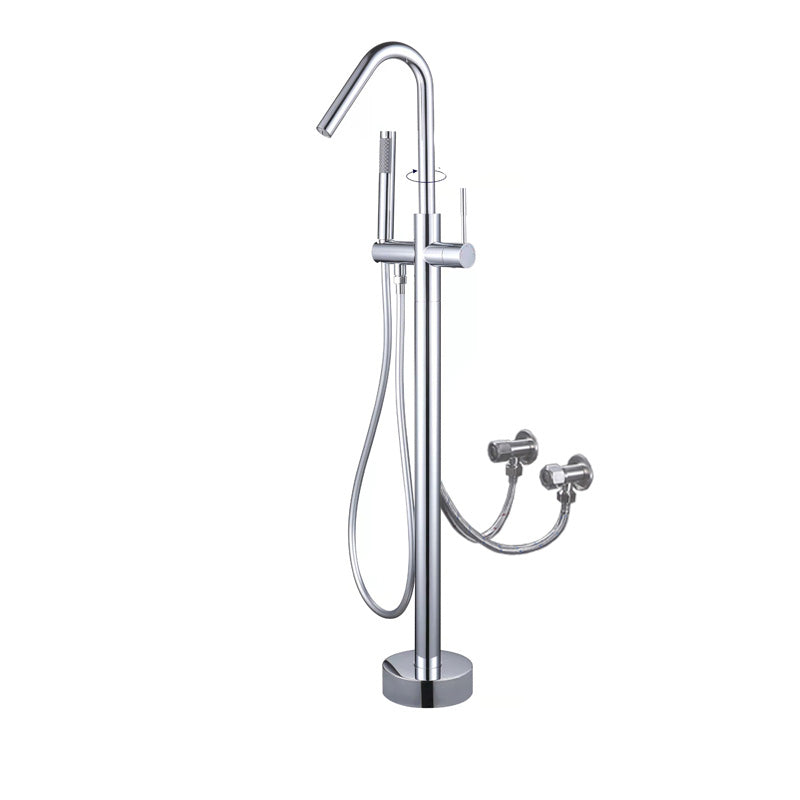 Floor Mounted Metal Freestanding Tub Filler Elbow Freestanding Bathtub Faucet Chrome Wall Clearhalo 'Bathroom Remodel & Bathroom Fixtures' 'Bathtub Faucets' 'bathtub_faucets' 'Home Improvement' 'home_improvement' 'home_improvement_bathtub_faucets' 7032365