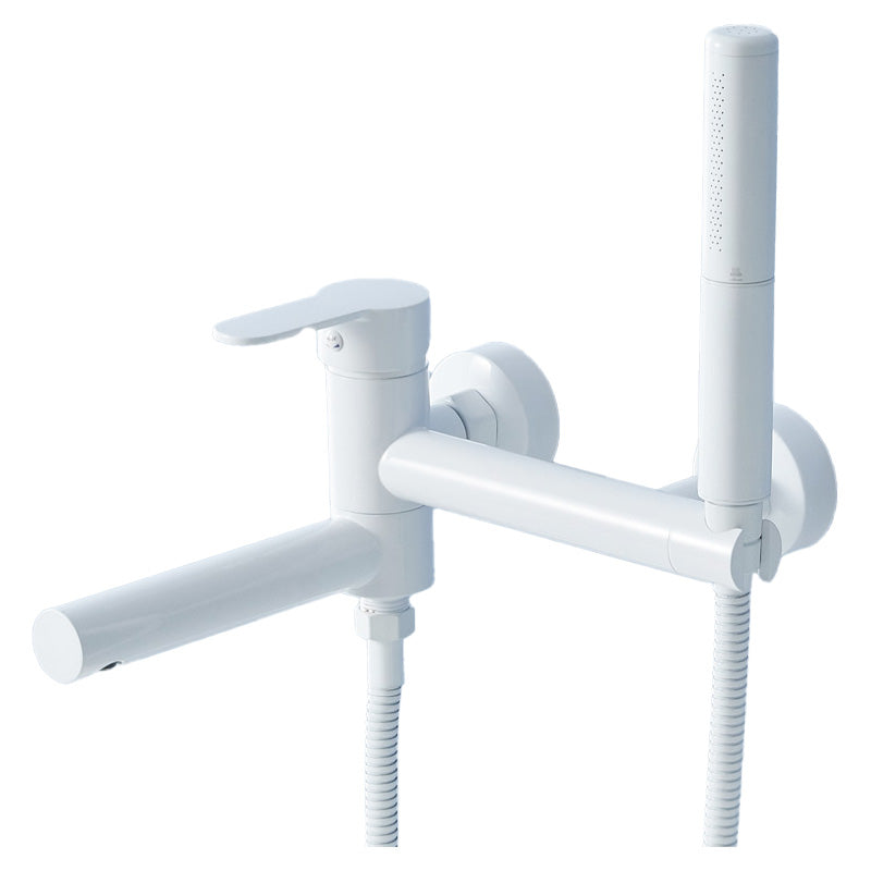 Metal Modern Bathroom Faucet White Single Handle Bath Filler Trim Hose Included Clearhalo 'Bathroom Remodel & Bathroom Fixtures' 'Bathtub Faucets' 'bathtub_faucets' 'Home Improvement' 'home_improvement' 'home_improvement_bathtub_faucets' 7032410