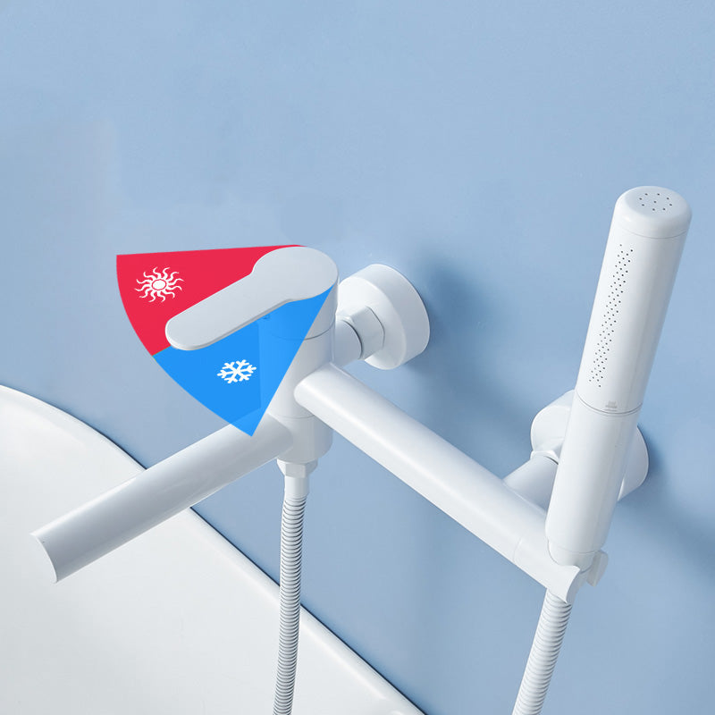 Metal Modern Bathroom Faucet White Single Handle Bath Filler Trim Clearhalo 'Bathroom Remodel & Bathroom Fixtures' 'Bathtub Faucets' 'bathtub_faucets' 'Home Improvement' 'home_improvement' 'home_improvement_bathtub_faucets' 7032414