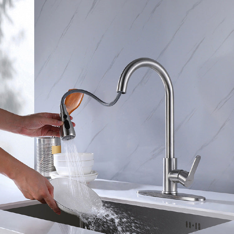 Kitchen Faucet Smoked Pull Rod Handle Cold and Hot Controlled Kitchen Faucet Clearhalo 'Home Improvement' 'home_improvement' 'home_improvement_kitchen_faucets' 'Kitchen Faucets' 'Kitchen Remodel & Kitchen Fixtures' 'Kitchen Sinks & Faucet Components' 'kitchen_faucets' 7032946