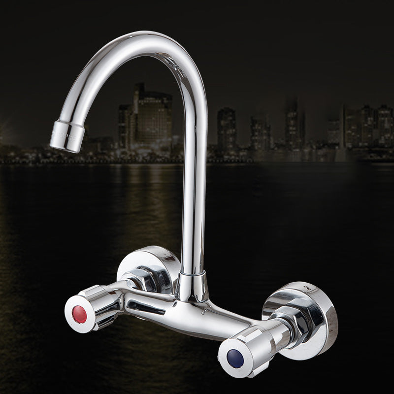Wall Mounted Metal Tub Filler Double Knob Handles Kitchen Faucet Nickel Clearhalo 'Home Improvement' 'home_improvement' 'home_improvement_kitchen_faucets' 'Kitchen Faucets' 'Kitchen Remodel & Kitchen Fixtures' 'Kitchen Sinks & Faucet Components' 'kitchen_faucets' 7032961
