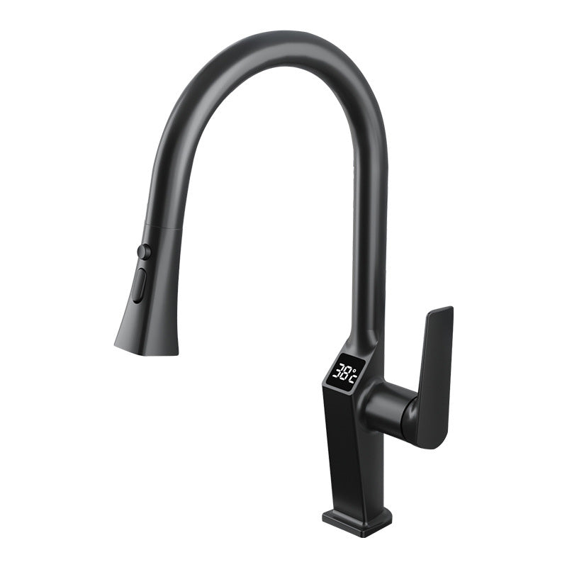 Metal Kitchen Faucet Pull down Sprayer Kitchen Faucet with Single Handle Black Clearhalo 'Home Improvement' 'home_improvement' 'home_improvement_kitchen_faucets' 'Kitchen Faucets' 'Kitchen Remodel & Kitchen Fixtures' 'Kitchen Sinks & Faucet Components' 'kitchen_faucets' 7032979