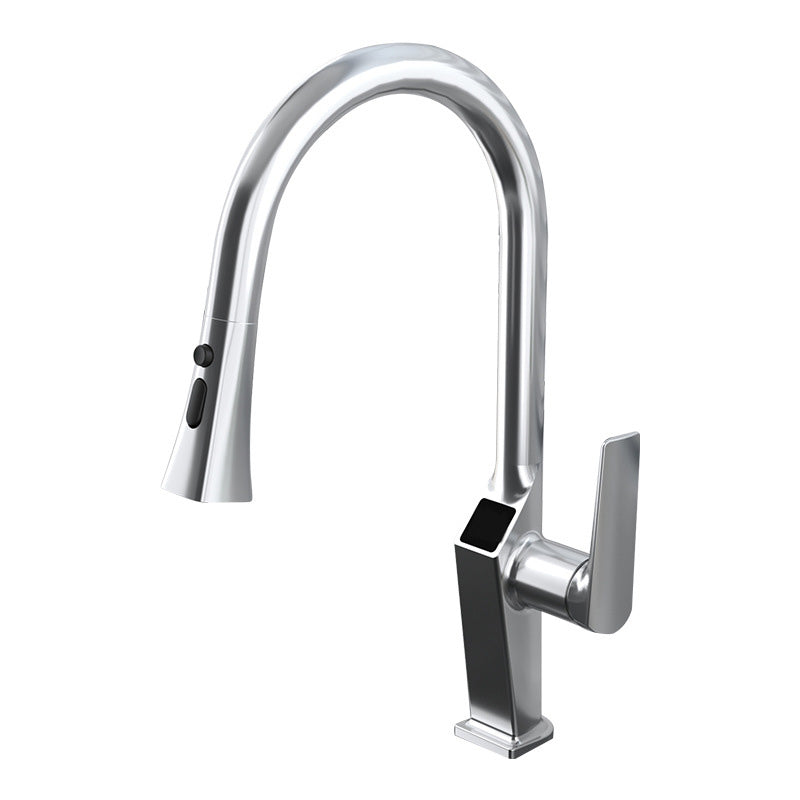 Metal Kitchen Faucet Pull down Sprayer Kitchen Faucet with Single Handle Silver Clearhalo 'Home Improvement' 'home_improvement' 'home_improvement_kitchen_faucets' 'Kitchen Faucets' 'Kitchen Remodel & Kitchen Fixtures' 'Kitchen Sinks & Faucet Components' 'kitchen_faucets' 7032980