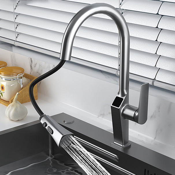 Metal Kitchen Faucet Pull down Sprayer Kitchen Faucet with Single Handle Smoke Grey Clearhalo 'Home Improvement' 'home_improvement' 'home_improvement_kitchen_faucets' 'Kitchen Faucets' 'Kitchen Remodel & Kitchen Fixtures' 'Kitchen Sinks & Faucet Components' 'kitchen_faucets' 7032985