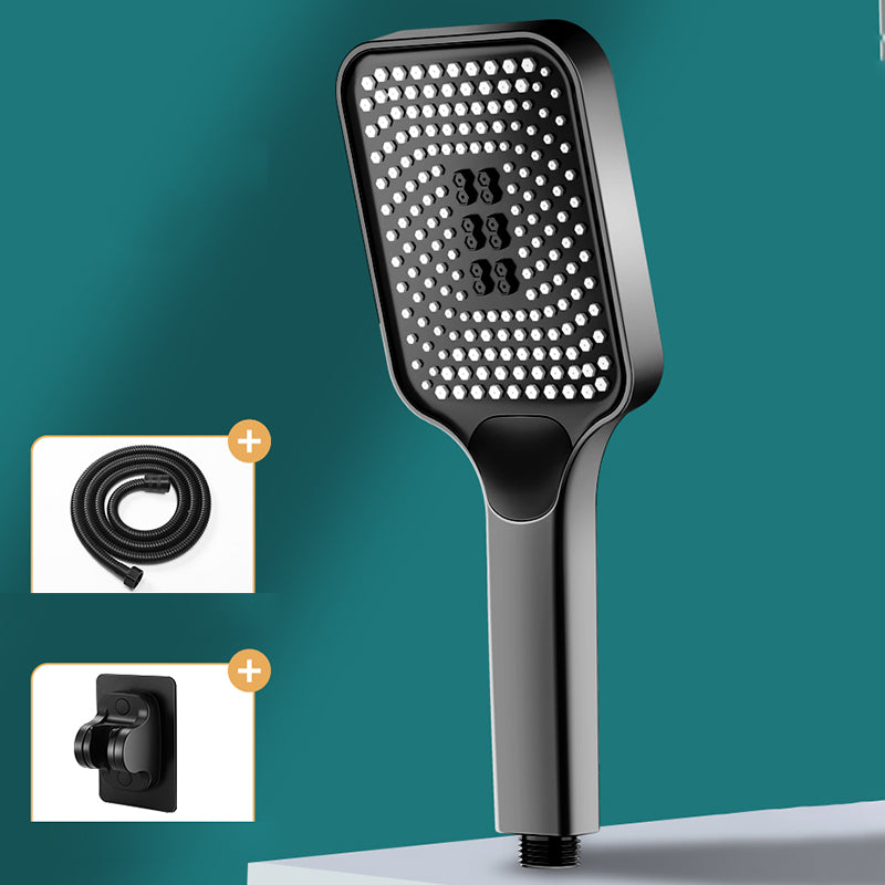Contemporary Square Handheld Shower Head 3 Setting Spray Head Black Shower Heads with Holder and Hose Clearhalo 'Bathroom Remodel & Bathroom Fixtures' 'Home Improvement' 'home_improvement' 'home_improvement_shower_heads' 'Shower Heads' 'shower_heads' 'Showers & Bathtubs Plumbing' 'Showers & Bathtubs' 7032998