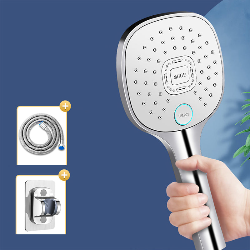 Contemporary Handheld Supercharged Shower Head Square Metal Spray Head Silver Shower Heads with Holder and Hose 1.5 meter Hose Clearhalo 'Bathroom Remodel & Bathroom Fixtures' 'Home Improvement' 'home_improvement' 'home_improvement_shower_heads' 'Shower Heads' 'shower_heads' 'Showers & Bathtubs Plumbing' 'Showers & Bathtubs' 7033012