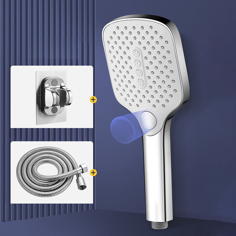 Contemporary Fixed Shower Head Square Supercharged Shower Head Combo Silver Shower Heads with Holder and Hose Clearhalo 'Bathroom Remodel & Bathroom Fixtures' 'Home Improvement' 'home_improvement' 'home_improvement_shower_heads' 'Shower Heads' 'shower_heads' 'Showers & Bathtubs Plumbing' 'Showers & Bathtubs' 7033026