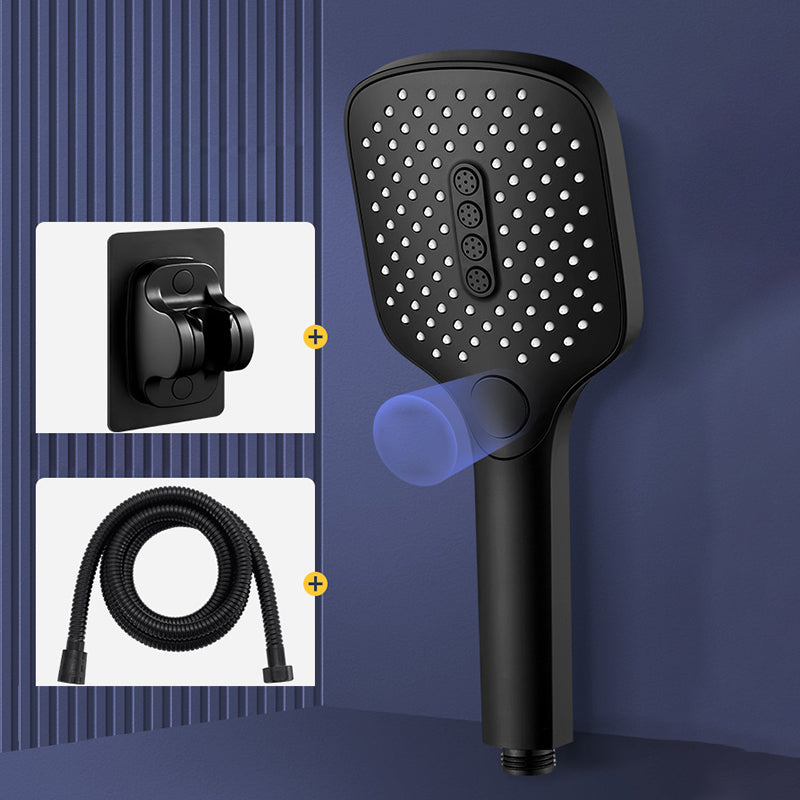Contemporary Fixed Shower Head Square Supercharged Shower Head Combo Black Shower Heads with Holder and Hose Clearhalo 'Bathroom Remodel & Bathroom Fixtures' 'Home Improvement' 'home_improvement' 'home_improvement_shower_heads' 'Shower Heads' 'shower_heads' 'Showers & Bathtubs Plumbing' 'Showers & Bathtubs' 7033030