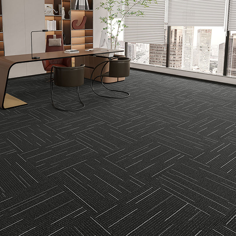 Modern Carpet Tiles Self Adhesive Multi Level Loop Fire Resistant Carpet Tile Black 40-Piece Set Clearhalo 'Carpet Tiles & Carpet Squares' 'carpet_tiles_carpet_squares' 'Flooring 'Home Improvement' 'home_improvement' 'home_improvement_carpet_tiles_carpet_squares' Walls and Ceiling' 7033778