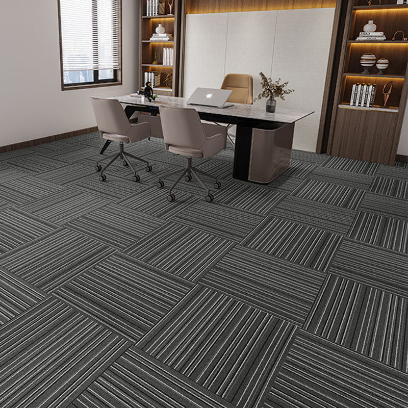 Modern Carpet Tiles Self Adhesive Multi Level Loop Fire Resistant Carpet Tile Matte Black 40-Piece Set Asphalt Clearhalo 'Carpet Tiles & Carpet Squares' 'carpet_tiles_carpet_squares' 'Flooring 'Home Improvement' 'home_improvement' 'home_improvement_carpet_tiles_carpet_squares' Walls and Ceiling' 7033779