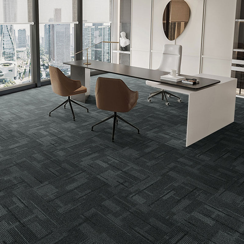 Modern Carpet Tiles Self Adhesive Multi Level Loop Fire Resistant Carpet Tile Gloss Black 40-Piece Set Asphalt Clearhalo 'Carpet Tiles & Carpet Squares' 'carpet_tiles_carpet_squares' 'Flooring 'Home Improvement' 'home_improvement' 'home_improvement_carpet_tiles_carpet_squares' Walls and Ceiling' 7033790