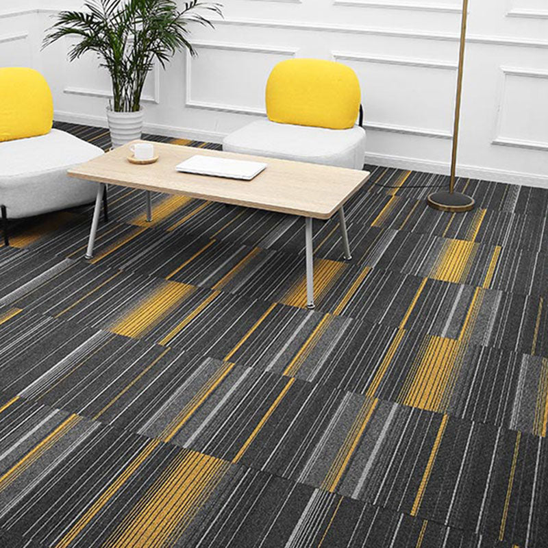 Modern Carpet Tiles Self Adhesive Multi Level Loop Fire Resistant Carpet Tile Black-Yellow 40-Piece Set Asphalt Clearhalo 'Carpet Tiles & Carpet Squares' 'carpet_tiles_carpet_squares' 'Flooring 'Home Improvement' 'home_improvement' 'home_improvement_carpet_tiles_carpet_squares' Walls and Ceiling' 7033799