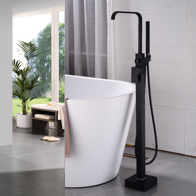 Modern Freestanding Tub Filler Trim Brass Floor Mounted with Risers Freestanding Faucet Black Square Rectangle 7 Shape Clearhalo 'Bathroom Remodel & Bathroom Fixtures' 'Bathtub Faucets' 'bathtub_faucets' 'Home Improvement' 'home_improvement' 'home_improvement_bathtub_faucets' 7033844