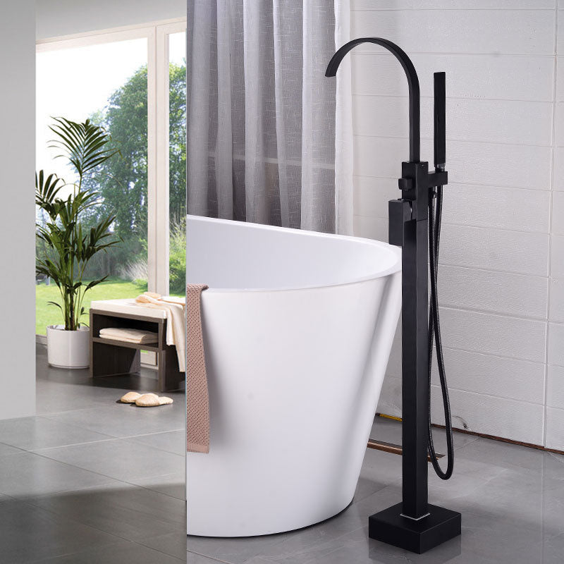 Modern Freestanding Tub Filler Trim Brass Floor Mounted with Risers Freestanding Faucet Black Square/ Rectangle Elbow Outlet Clearhalo 'Bathroom Remodel & Bathroom Fixtures' 'Bathtub Faucets' 'bathtub_faucets' 'Home Improvement' 'home_improvement' 'home_improvement_bathtub_faucets' 7033846