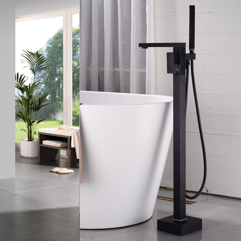 Modern Freestanding Tub Filler Trim Brass Floor Mounted with Risers Freestanding Faucet Black Square Rectangle Straight Clearhalo 'Bathroom Remodel & Bathroom Fixtures' 'Bathtub Faucets' 'bathtub_faucets' 'Home Improvement' 'home_improvement' 'home_improvement_bathtub_faucets' 7033848