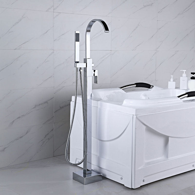Modern Freestanding Tub Filler Trim Brass Floor Mounted with Risers Freestanding Faucet Silver Square Rectangle Elbow Outlet Clearhalo 'Bathroom Remodel & Bathroom Fixtures' 'Bathtub Faucets' 'bathtub_faucets' 'Home Improvement' 'home_improvement' 'home_improvement_bathtub_faucets' 7033854