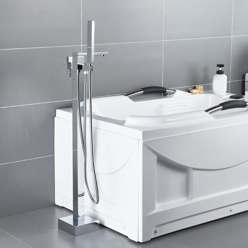 Modern Freestanding Tub Filler Trim Brass Floor Mounted with Risers Freestanding Faucet Silver Square Rectangle Straight Clearhalo 'Bathroom Remodel & Bathroom Fixtures' 'Bathtub Faucets' 'bathtub_faucets' 'Home Improvement' 'home_improvement' 'home_improvement_bathtub_faucets' 7033857