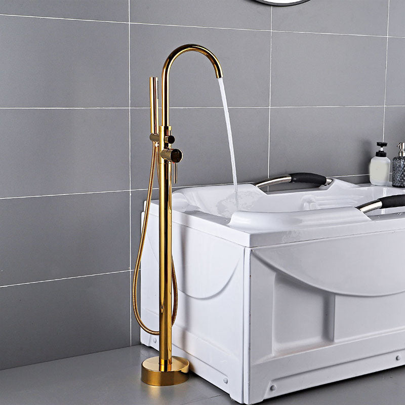 Modern Freestanding Tub Filler Trim Brass Floor Mounted with Risers Freestanding Faucet Gold Round Elbow Outlet Clearhalo 'Bathroom Remodel & Bathroom Fixtures' 'Bathtub Faucets' 'bathtub_faucets' 'Home Improvement' 'home_improvement' 'home_improvement_bathtub_faucets' 7033858