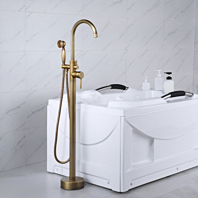 Modern Freestanding Tub Filler Trim Brass Floor Mounted with Risers Freestanding Faucet Bronze Round Elbow Outlet Clearhalo 'Bathroom Remodel & Bathroom Fixtures' 'Bathtub Faucets' 'bathtub_faucets' 'Home Improvement' 'home_improvement' 'home_improvement_bathtub_faucets' 7033859