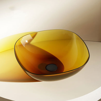 Modern Vessel Bathroom Sink Square Resin with Pop-Up Drain Vessel Lavatory Sink Only 16.9"L x 16.9"W x 5.9"H Yellow Clearhalo 'Bathroom Remodel & Bathroom Fixtures' 'Bathroom Sinks & Faucet Components' 'Bathroom Sinks' 'bathroom_sink' 'Home Improvement' 'home_improvement' 'home_improvement_bathroom_sink' 7033968