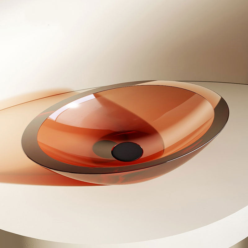 Modern Vessel Bathroom Sink Square Resin with Pop-Up Drain Vessel Lavatory Sink Only Coffee Clearhalo 'Bathroom Remodel & Bathroom Fixtures' 'Bathroom Sinks & Faucet Components' 'Bathroom Sinks' 'bathroom_sink' 'Home Improvement' 'home_improvement' 'home_improvement_bathroom_sink' 7033969