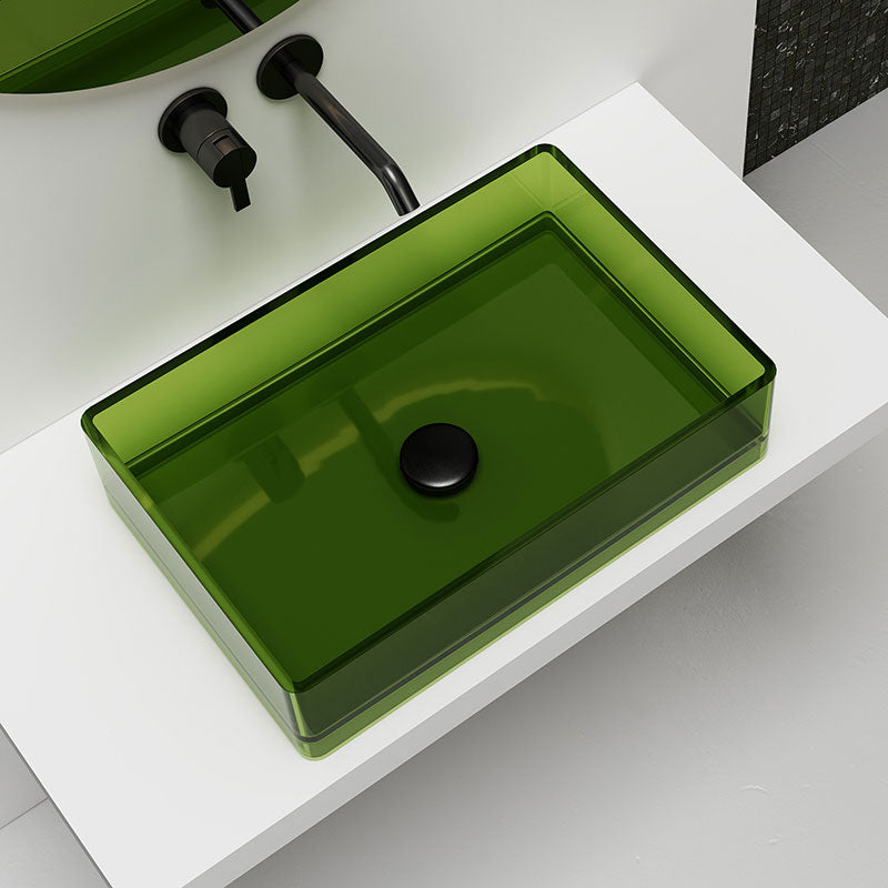 Modern Vessel Bathroom Sink Square Resin with Pop-Up Drain Vessel Lavatory Sink Only 23.6"L x 15.7"W x 5.9"H Green Clearhalo 'Bathroom Remodel & Bathroom Fixtures' 'Bathroom Sinks & Faucet Components' 'Bathroom Sinks' 'bathroom_sink' 'Home Improvement' 'home_improvement' 'home_improvement_bathroom_sink' 7033972