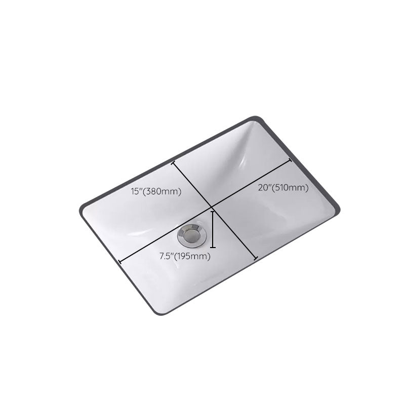 Traditional Undermount Vanity Sink Porcelain Rectangular with Pop-Up Drain Vessel Sink Clearhalo 'Bathroom Remodel & Bathroom Fixtures' 'Bathroom Sinks & Faucet Components' 'Bathroom Sinks' 'bathroom_sink' 'Home Improvement' 'home_improvement' 'home_improvement_bathroom_sink' 7034003