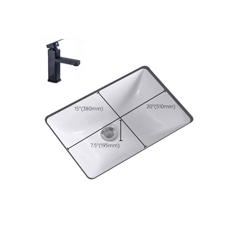 Traditional Undermount Vanity Sink Porcelain Rectangular with Pop-Up Drain Vessel Sink Clearhalo 'Bathroom Remodel & Bathroom Fixtures' 'Bathroom Sinks & Faucet Components' 'Bathroom Sinks' 'bathroom_sink' 'Home Improvement' 'home_improvement' 'home_improvement_bathroom_sink' 7034014