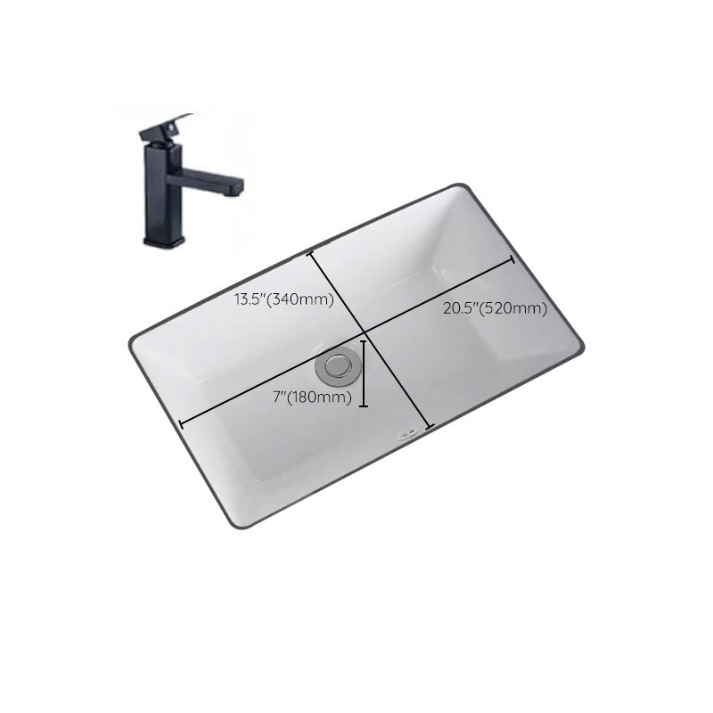 Traditional Undermount Vanity Sink Porcelain Rectangular with Pop-Up Drain Vessel Sink Clearhalo 'Bathroom Remodel & Bathroom Fixtures' 'Bathroom Sinks & Faucet Components' 'Bathroom Sinks' 'bathroom_sink' 'Home Improvement' 'home_improvement' 'home_improvement_bathroom_sink' 7034015