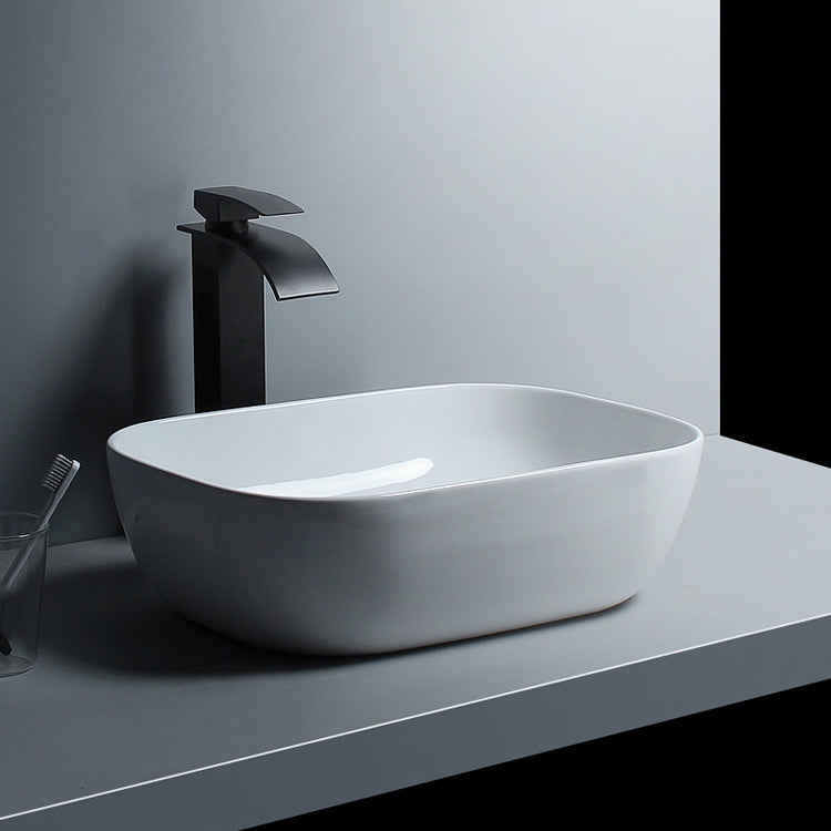 Traditional Vessel Bathroom Sink Porcelain with Faucet Basin Sink 18"L x 12.7"W x 5.4"H Waterfall Comes Out Sink with Faucet Clearhalo 'Bathroom Remodel & Bathroom Fixtures' 'Bathroom Sinks & Faucet Components' 'Bathroom Sinks' 'bathroom_sink' 'Home Improvement' 'home_improvement' 'home_improvement_bathroom_sink' 7034023