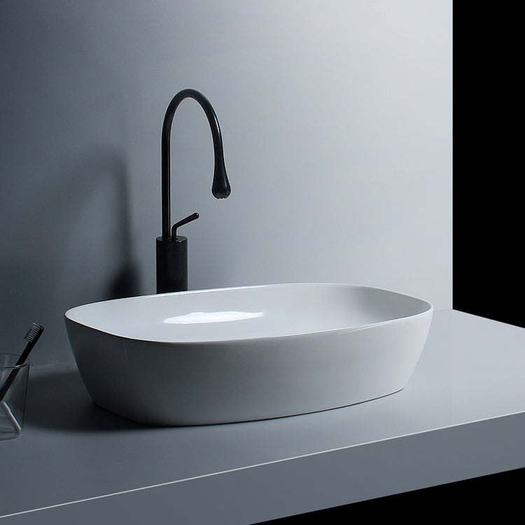 Traditional Vessel Bathroom Sink Porcelain with Faucet Basin Sink 19.7"L x 15.7"W x 5.7"H Gooseneck Sink with Faucet Clearhalo 'Bathroom Remodel & Bathroom Fixtures' 'Bathroom Sinks & Faucet Components' 'Bathroom Sinks' 'bathroom_sink' 'Home Improvement' 'home_improvement' 'home_improvement_bathroom_sink' 7034025