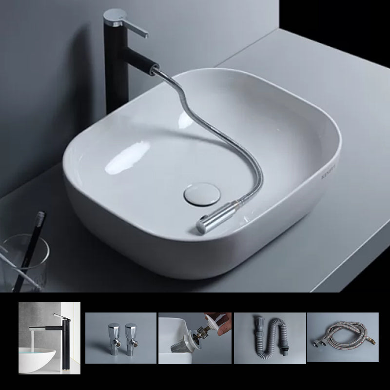 Traditional Vessel Bathroom Sink Porcelain with Faucet Basin Sink 19.7"L x 15.7"W x 5.7"H Pulling Sink with Faucet Clearhalo 'Bathroom Remodel & Bathroom Fixtures' 'Bathroom Sinks & Faucet Components' 'Bathroom Sinks' 'bathroom_sink' 'Home Improvement' 'home_improvement' 'home_improvement_bathroom_sink' 7034026