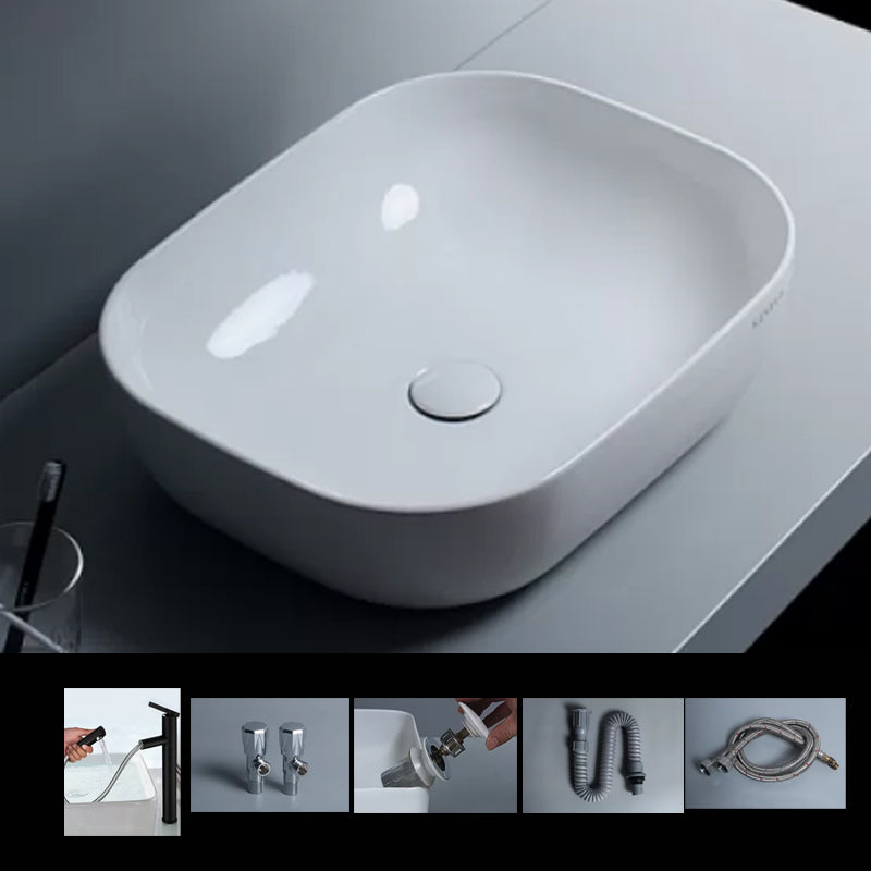 Traditional Vessel Bathroom Sink Porcelain with Faucet Basin Sink 19.7"L x 15.7"W x 5.7"H Pulling and Upper Spray Sink with Faucet Clearhalo 'Bathroom Remodel & Bathroom Fixtures' 'Bathroom Sinks & Faucet Components' 'Bathroom Sinks' 'bathroom_sink' 'Home Improvement' 'home_improvement' 'home_improvement_bathroom_sink' 7034029