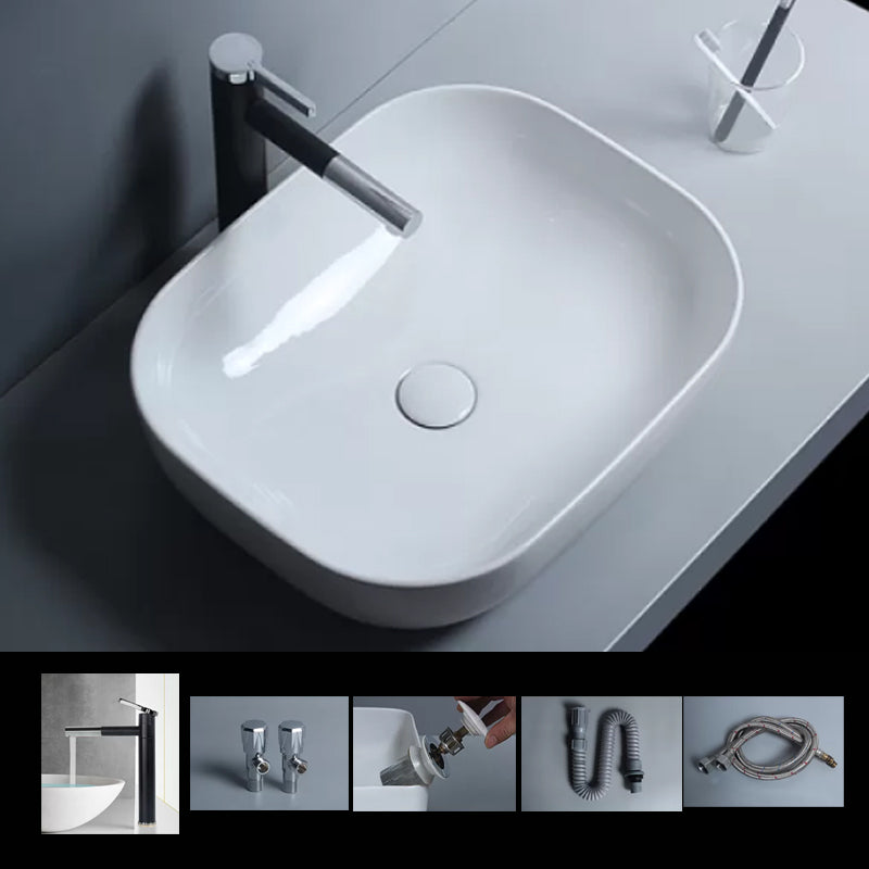 Traditional Vessel Bathroom Sink Porcelain with Faucet Basin Sink 19.7"L x 15.7"W x 5.7"H Swivel Faucet Sink with Faucet Clearhalo 'Bathroom Remodel & Bathroom Fixtures' 'Bathroom Sinks & Faucet Components' 'Bathroom Sinks' 'bathroom_sink' 'Home Improvement' 'home_improvement' 'home_improvement_bathroom_sink' 7034034