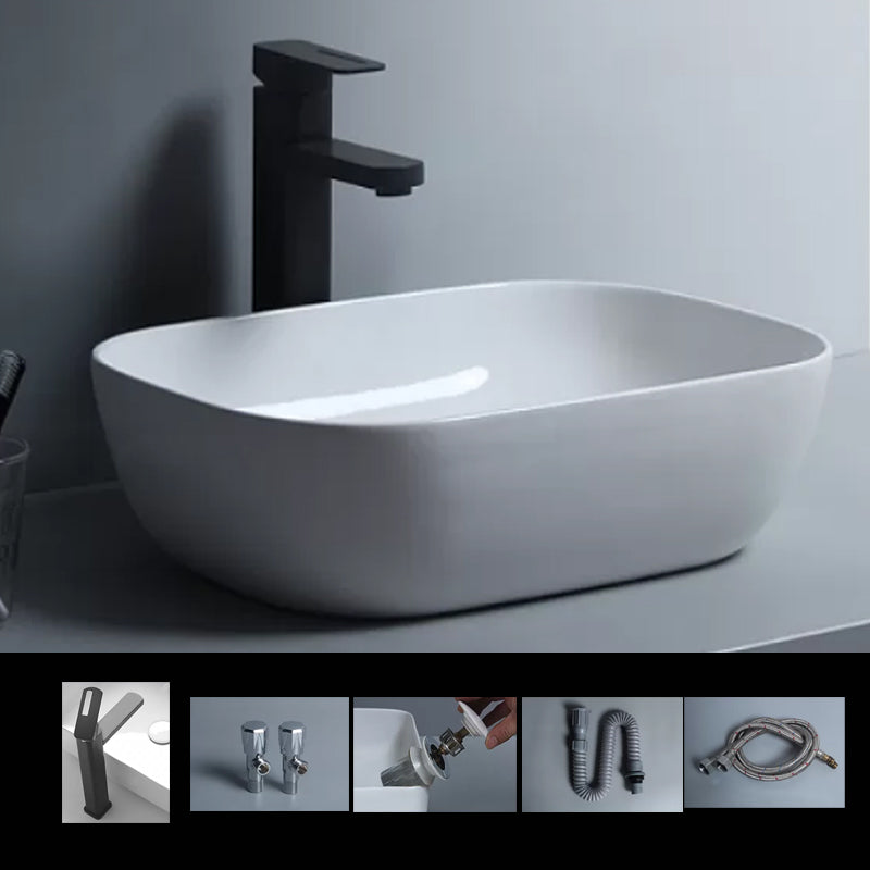 Traditional Vessel Bathroom Sink Porcelain with Faucet Basin Sink 19.7"L x 15.7"W x 5.7"H Square Faucet Sink with Faucet Clearhalo 'Bathroom Remodel & Bathroom Fixtures' 'Bathroom Sinks & Faucet Components' 'Bathroom Sinks' 'bathroom_sink' 'Home Improvement' 'home_improvement' 'home_improvement_bathroom_sink' 7034036