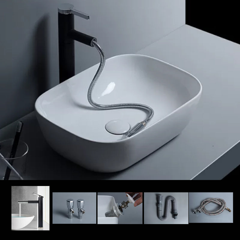 Traditional Vessel Bathroom Sink Porcelain with Faucet Basin Sink 18"L x 12.7"W x 5.4"H Pulling Sink with Faucet Clearhalo 'Bathroom Remodel & Bathroom Fixtures' 'Bathroom Sinks & Faucet Components' 'Bathroom Sinks' 'bathroom_sink' 'Home Improvement' 'home_improvement' 'home_improvement_bathroom_sink' 7034038