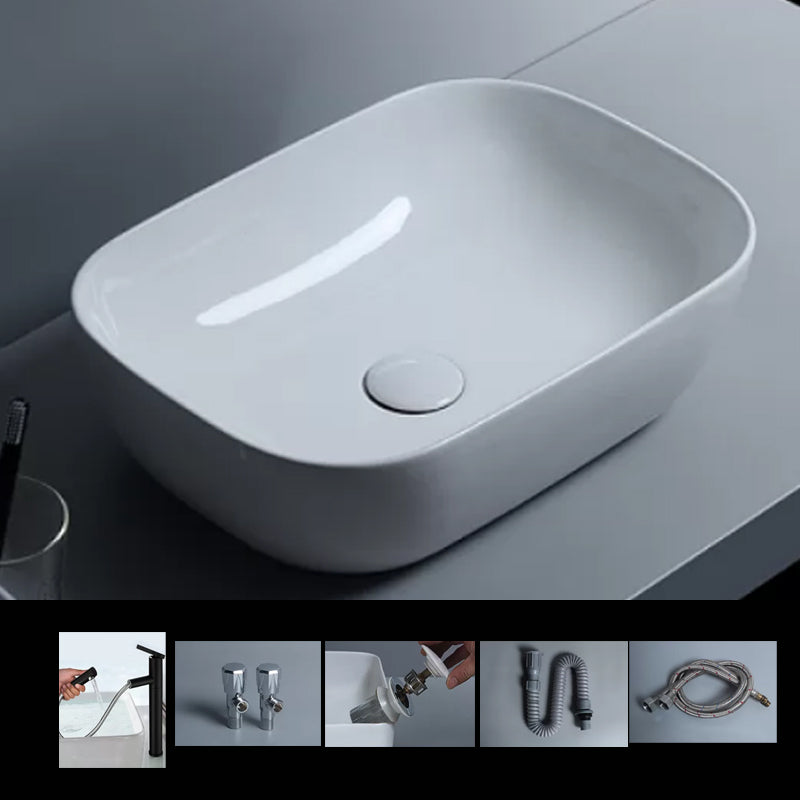 Traditional Vessel Bathroom Sink Porcelain with Faucet Basin Sink 18"L x 12.7"W x 5.4"H Pulling and Upper Spray Sink with Faucet Clearhalo 'Bathroom Remodel & Bathroom Fixtures' 'Bathroom Sinks & Faucet Components' 'Bathroom Sinks' 'bathroom_sink' 'Home Improvement' 'home_improvement' 'home_improvement_bathroom_sink' 7034039