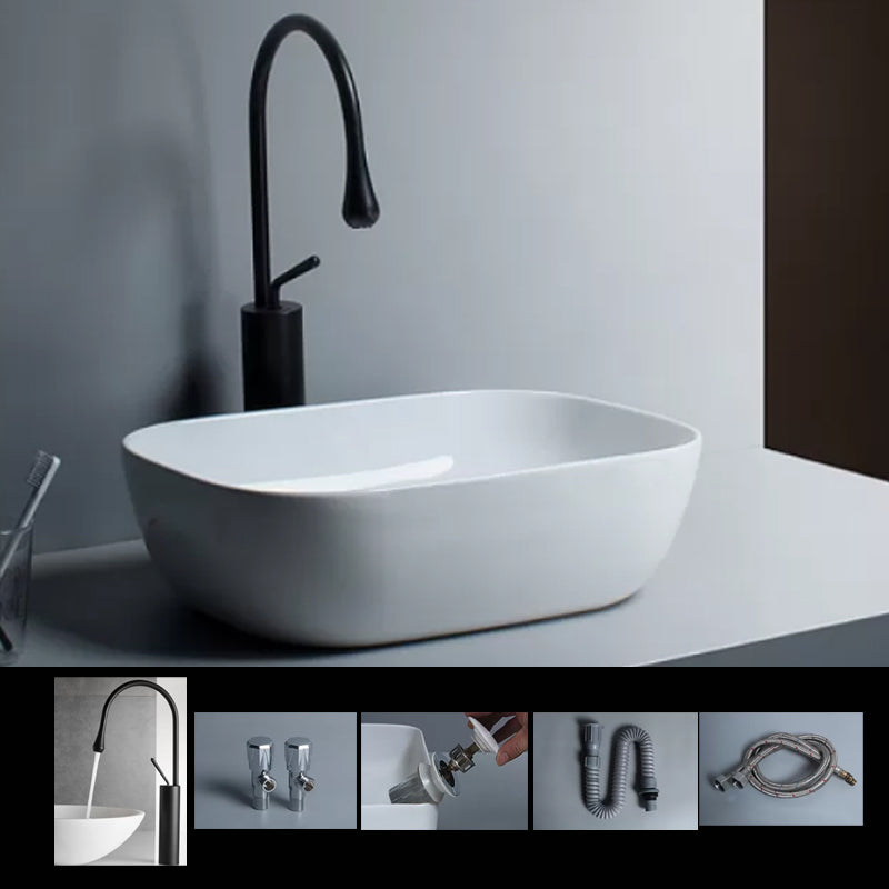 Traditional Vessel Bathroom Sink Porcelain with Faucet Basin Sink 18"L x 12.7"W x 5.4"H Gooseneck Sink with Faucet Clearhalo 'Bathroom Remodel & Bathroom Fixtures' 'Bathroom Sinks & Faucet Components' 'Bathroom Sinks' 'bathroom_sink' 'Home Improvement' 'home_improvement' 'home_improvement_bathroom_sink' 7034040