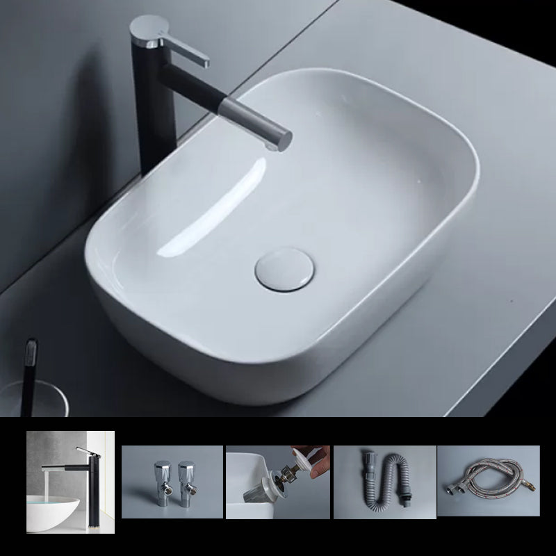 Traditional Vessel Bathroom Sink Porcelain with Faucet Basin Sink 18"L x 12.7"W x 5.4"H Swivel Faucet Sink with Faucet Clearhalo 'Bathroom Remodel & Bathroom Fixtures' 'Bathroom Sinks & Faucet Components' 'Bathroom Sinks' 'bathroom_sink' 'Home Improvement' 'home_improvement' 'home_improvement_bathroom_sink' 7034041